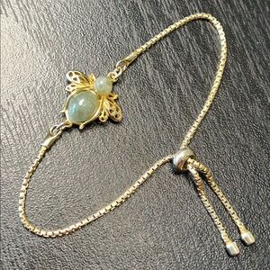 Gorgeous Jade Bee 18k Gold Over Sterling Silver 925 Bolo Bracelet Adjustable